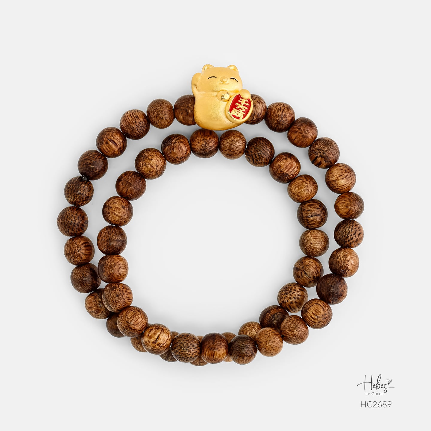 Vietnamese 108 Beads Agarwood Lucky Cat Charm Bracelet HC2689