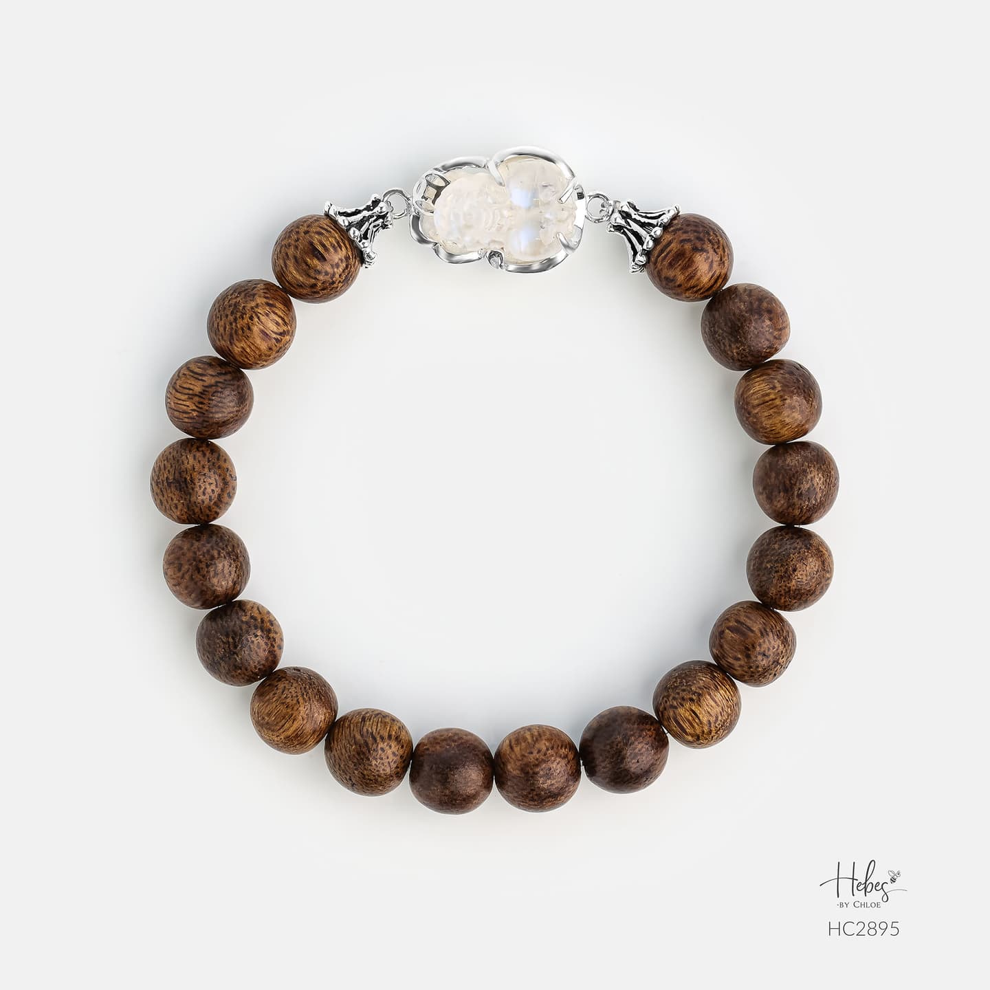 Vietnamese Agarwood Moonstone Pixiu Dragon Charm Bracelet HC2895